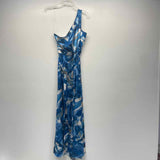Nicole Miller Size 10-M Women's Blue-White Abstract One Shoulder Maxi Dress