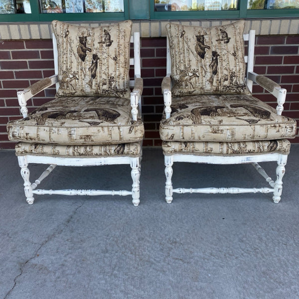 Offwhite- Brown Wood-Fabric Pattern Chair