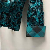 Samuel Dong Women's Size L Teal-Black Pattern Zip Up Jacket