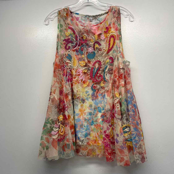 Biya by Johnny Was Size M Women's Multicolor Patchwork Flare Hem Sleeveless Top