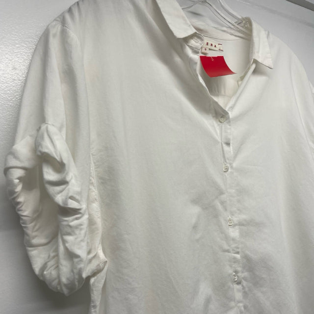Xirena Size L Women's White Solid Button Up Short Sleeve Top