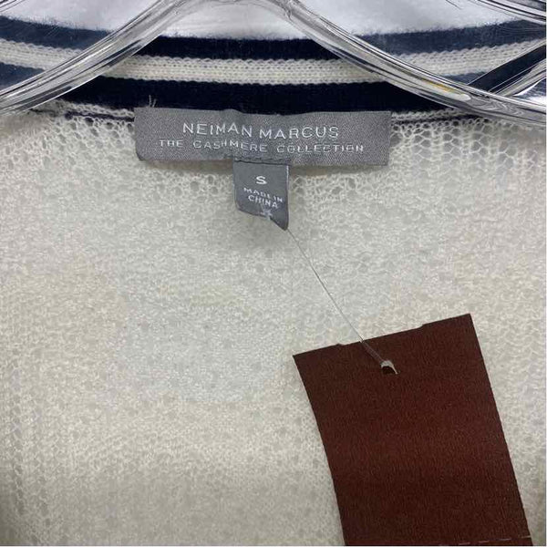 Neiman Marcus Size S Women's Navy-White Color Block Cardigan Sweater