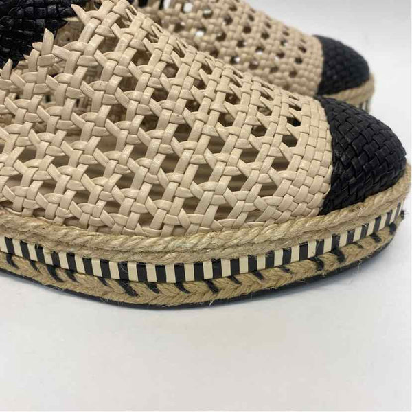 Tory Burch Size 9 Women's Beige-Black Cut Out Slingback Espadrilles Shoes