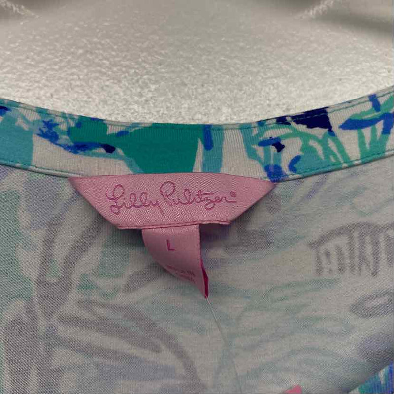Lilly Pulitzer Size L Women's Blue-Aqua Pattern T-Shirt Dress