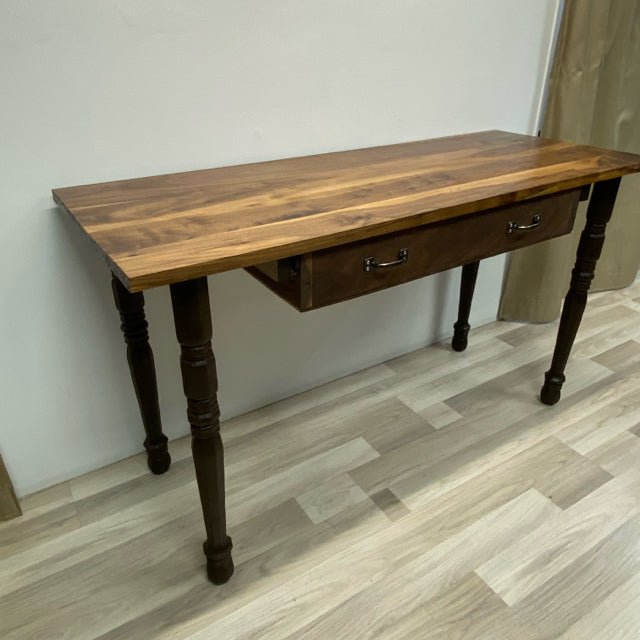 Brown Wood Table with front sliding drawer