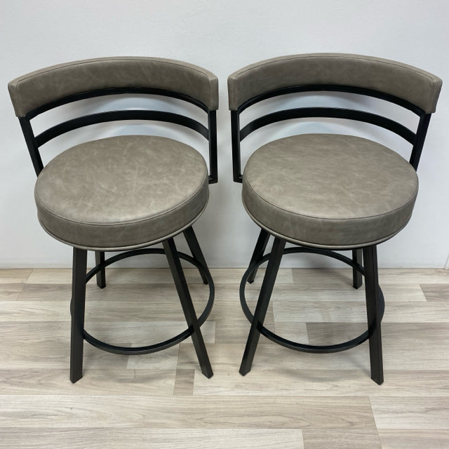 Swivel Counter Height Gray Leather- Metal Stool - Set of 2