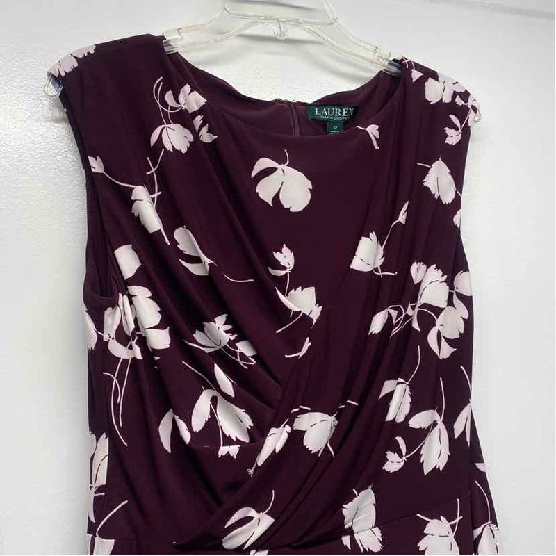 Lauren Ralph Lauren Size 12-L Women's Burgundy-White Pattern Sheath Dress