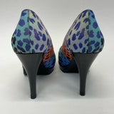 Nine West Size 6.5 Women's Multicolor Animal Print Open Toe Shoes