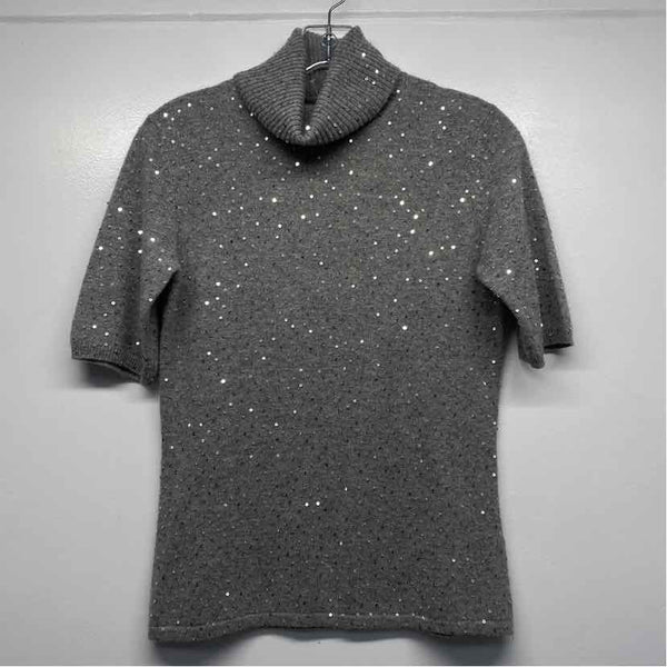 Pure Amici Size S Women's Gray Embellished Turtle Neck Short Sleeve Top