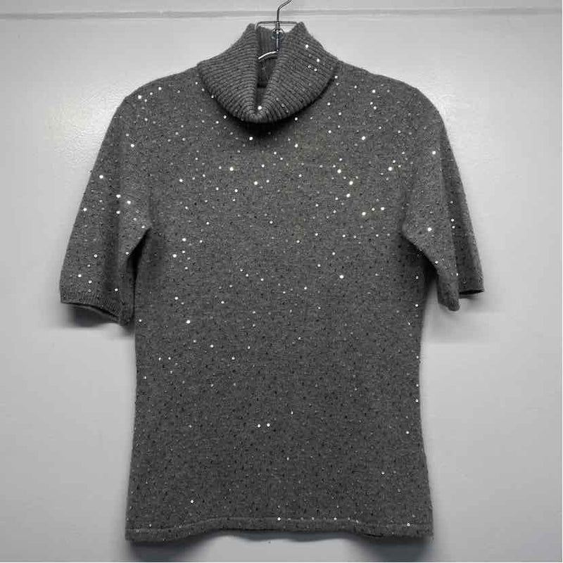 Pure Amici Size S Women's Gray Embellished Turtle Neck Short Sleeve Top