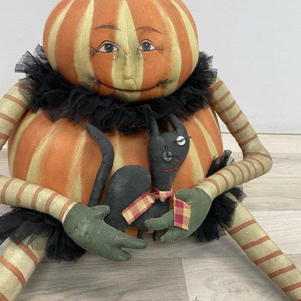 Joe Spencer Gathered traditions Primitive Halloween pumpkin with cat man