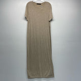 Jenni Kayne Size L Women's Beige Tweed Maxi-Short Sleeve Dress