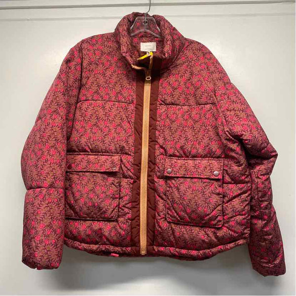 Numph Women's Size L Purple-Pink Floral Puffer Coat