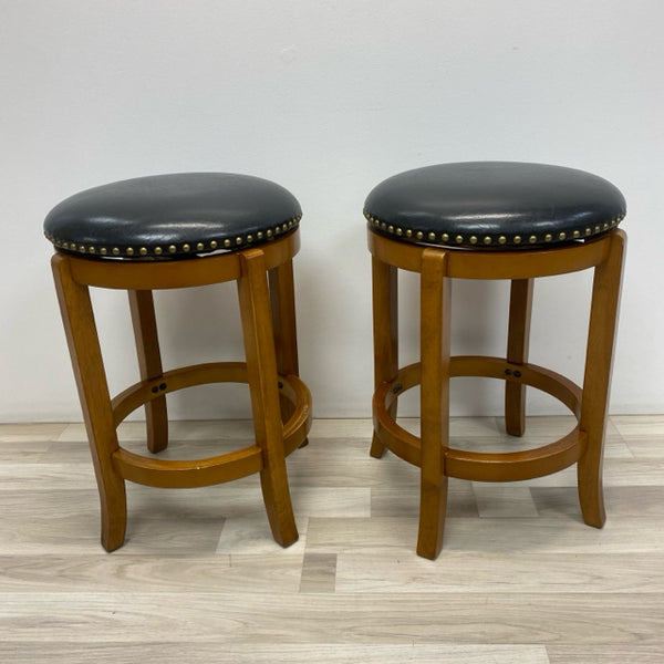 Counter Height Brown-Black Wood- Faux Leather Stool