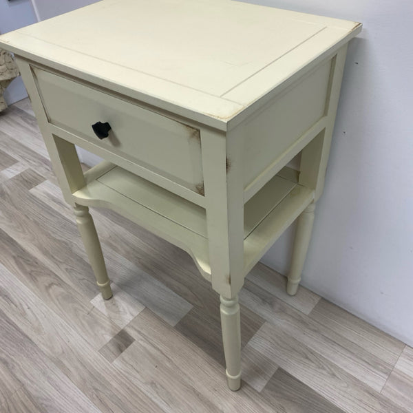 Off White One Drawer Wood Side Table