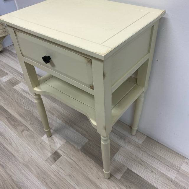 Off White One Drawer Wood Side Table