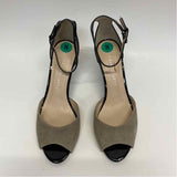 Franco Sarto Size 8 Women's Beige-Black Color Block Open Toe Ankle Strap Heels