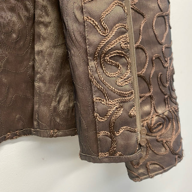 Samuel Dong Women's Size M Brown Embroidered Zip Up Jacket