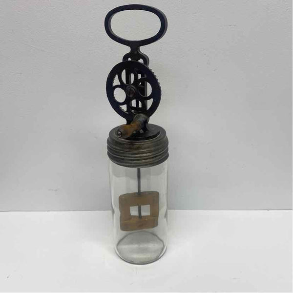 Antique Clear Glass Metal Round Butter Churn
