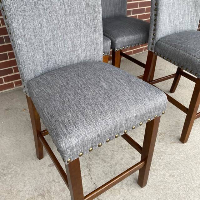 Counter Height Gray Wood-Fabric Stool - Set of 4