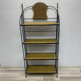 Folding Black-Tan Metal- Wicker Baker's Rack