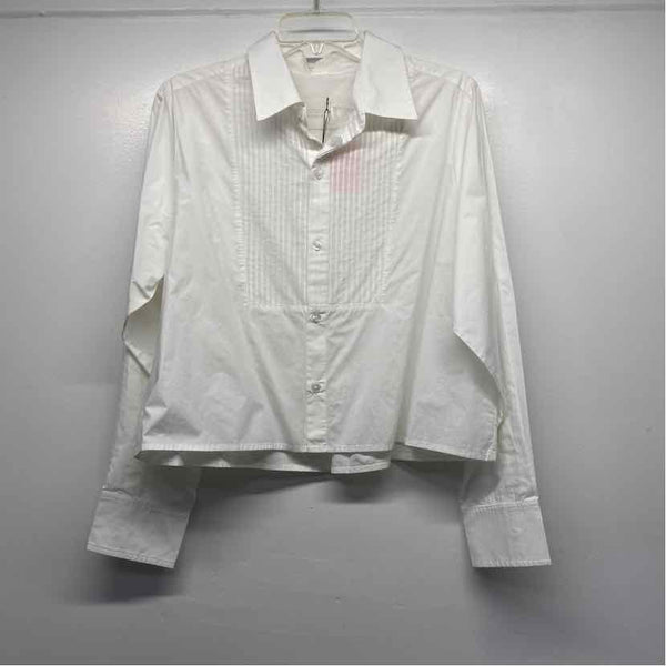 Citizens of Humanity Size M Women's White Solid Button Up Tuxedo Shirt