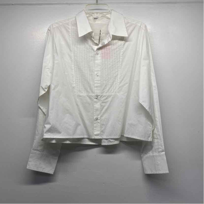 Citizens of Humanity Size M Women's White Solid Button Up Tuxedo Shirt