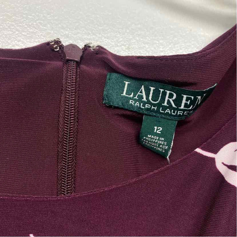 Lauren Ralph Lauren Size 12-L Women's Burgundy-White Pattern Sheath Dress