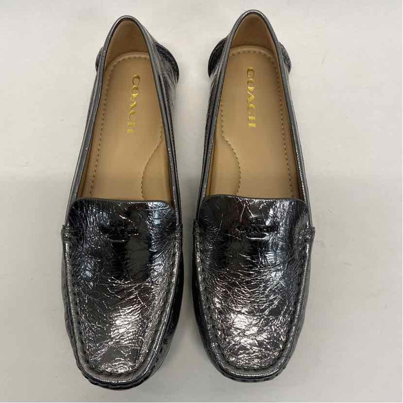 Coach Size 10 Women's Silver Cracked Loafer Shoes