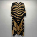 Chico's Size 2-L Women's Black-Beige Stripe Duster Long Sleeve Top