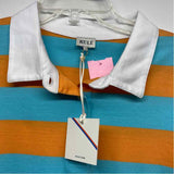Kule Size L Women's Blue-Orange Stripe Polo Long Sleeve Top