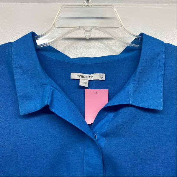 Chico's Size 2.5 ( 2X ) Women's Blue Solid Button Neck 3/4 Sleeve Blouse