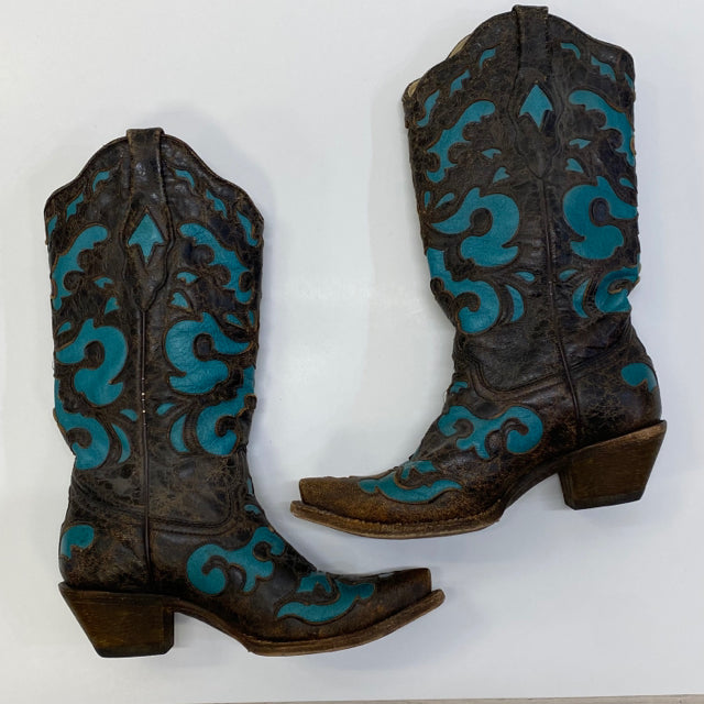 Corral Vintage Women's Size 6.5 Aqua-Black Pattern Western Boots
