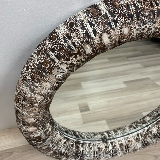 Handpainted Brown-White Metal Mirror