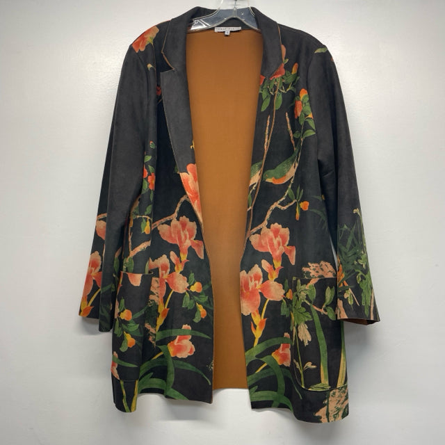 Tempo Paris Women's Size Xl Brown-Multi Botanical Open Front Coat