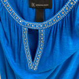 INC Size S Women's Blue Beaded Cold Shoulder Short Sleeve Top