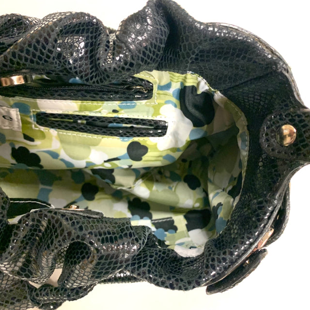Hype Black Leather Animal Print Shoulder Handbag