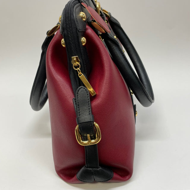 The Find Red-Black Leather Colorblock Satchel Handbag