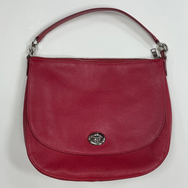 Coach Red Solid Leather Shoulder Handbag