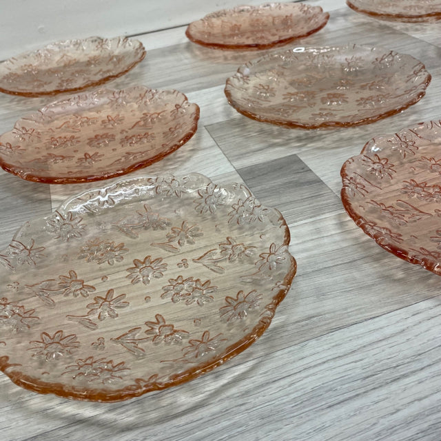 Laura Glass Works Peach Flower Glass Set of 14  Plates
