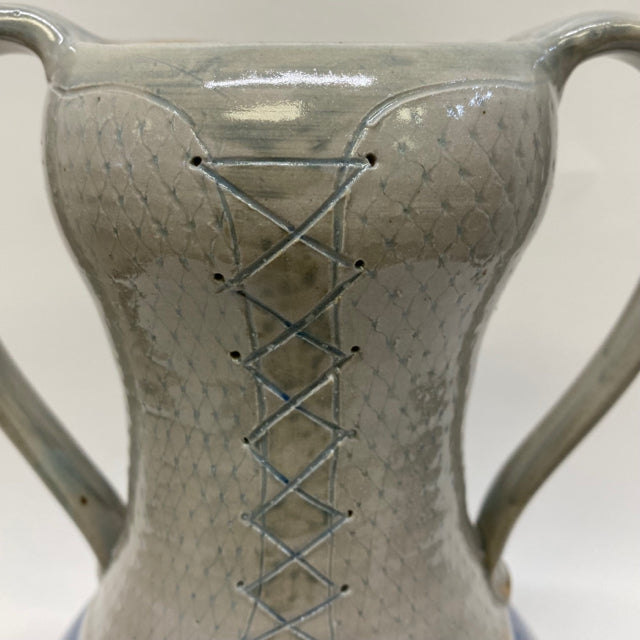 Blue Pottery Dress Shape Vase w/ 2 Handles  Vase