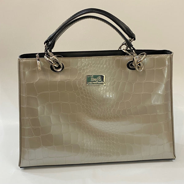 Beijo Pearl Patent Leather Animal Print Faux Leather Handbag