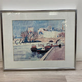 Yves Brayer Buildings, bridge and boats scene