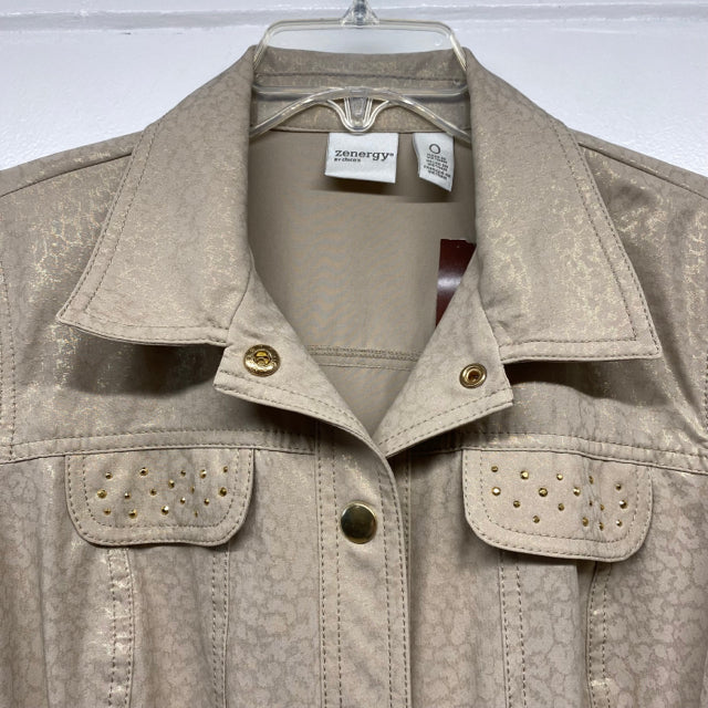 Zenergy By Chico's Women's Size 0-S Tan Shimmer Button Up Jacket