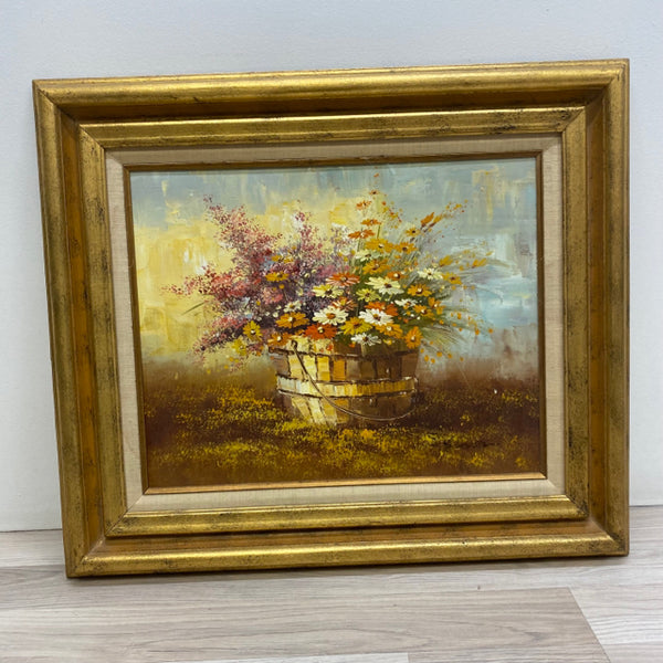 Terracotta- Mult Weaven Basket with Flowers  Painting