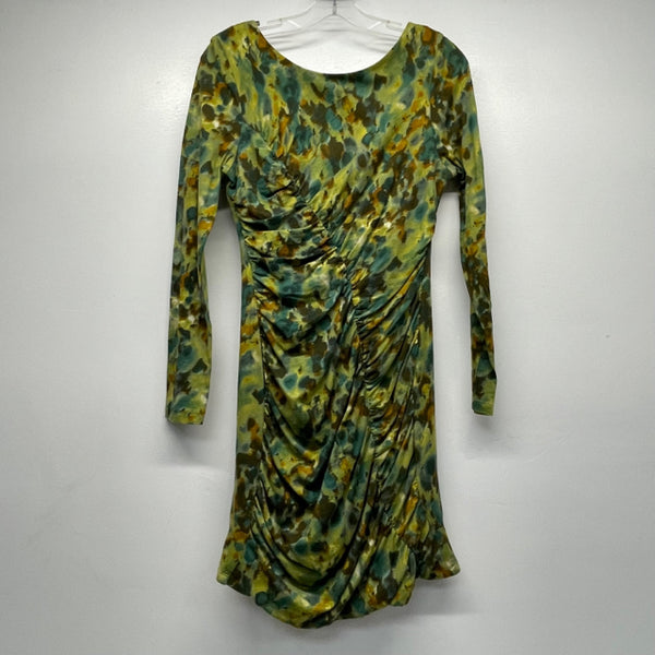 Allen Schwartz Prive Size M Women's Green Pattern Long Sleeve Dress