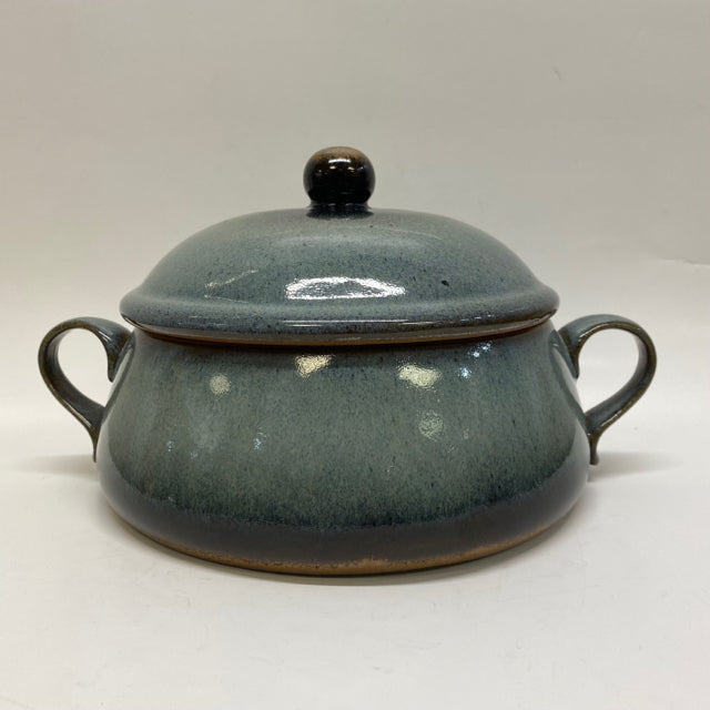 Handmade Blue Ceramic Pottery Casserole Dish with Lid