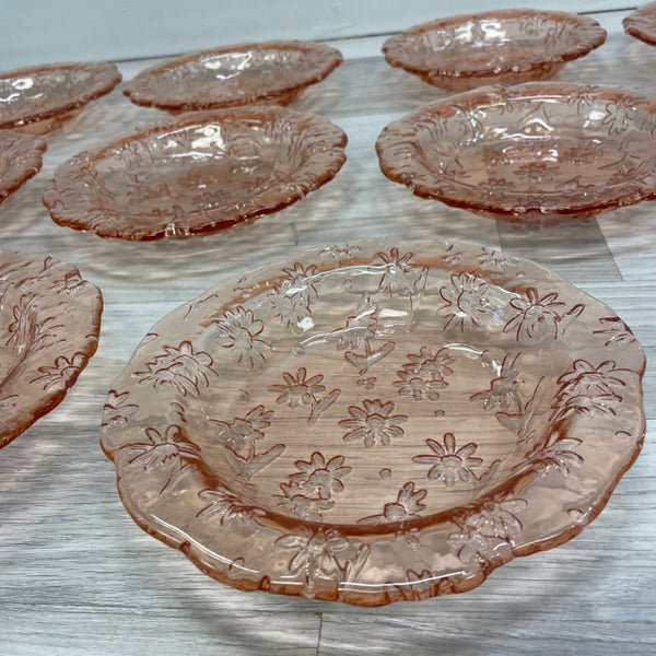 Laura Glass Works Peach Flower Glass Set of 11 Bowls