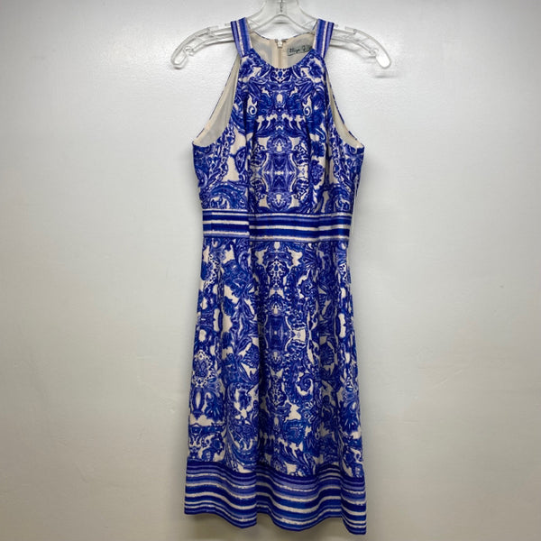 Eliza J Size 6- S Women's Blue-White Pattern A Line Dress