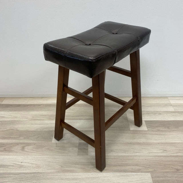 Brown Wood- Faux Leather Counter Height Stool